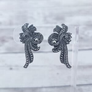 Vintage Clip On Earrings Stunning Large Silver Tone Statement